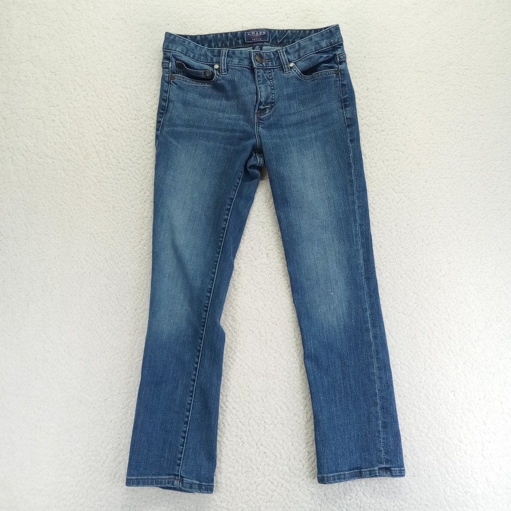 Chaps Denim Madden Straight Blue Jeans Womens Size 2P Petite Stretch Medium Wash